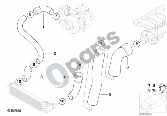 BMW 5 E39 įsiurbimo kolektorius / pripūtimo oro kanalas (E39 520D) – schema