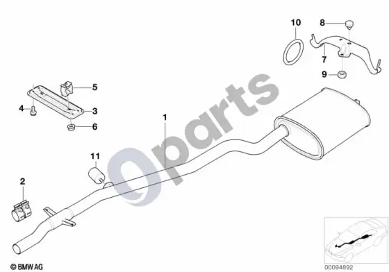 BMW 5 E39 išmetimo sistema, galinė – schema