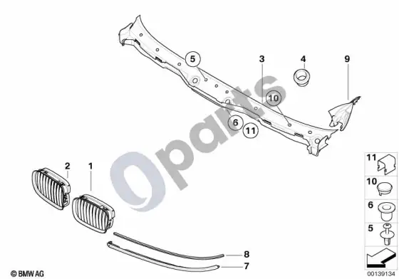 BMW 5 E39 išorės apdaila / grotelės – schema