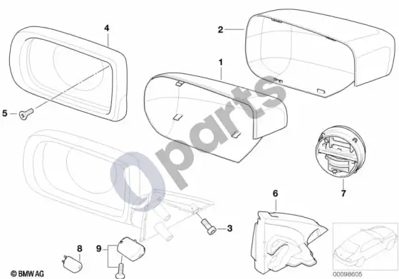 BMW 5 E39 išorinis veidrodis – schema