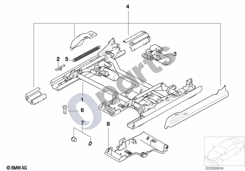 BMW 5 E39 (1996–2003) Priekinės sėdynės bėgelis (E39 520D) schema – pozicija 04: Dangtis