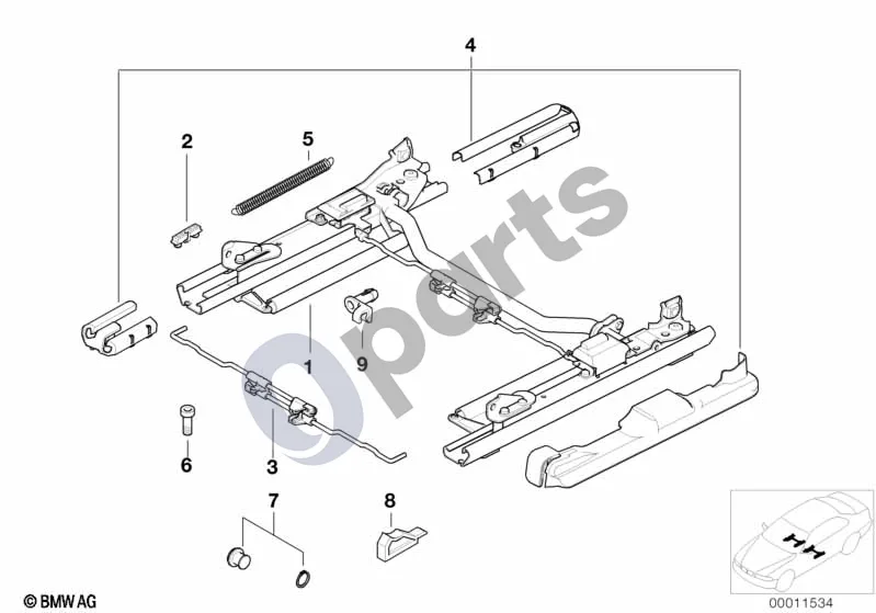 BMW 5 E39 (1996–2003) Priekinės sėdynės bėgelis (E39 520D) schema – pozicija 04: Dangtis