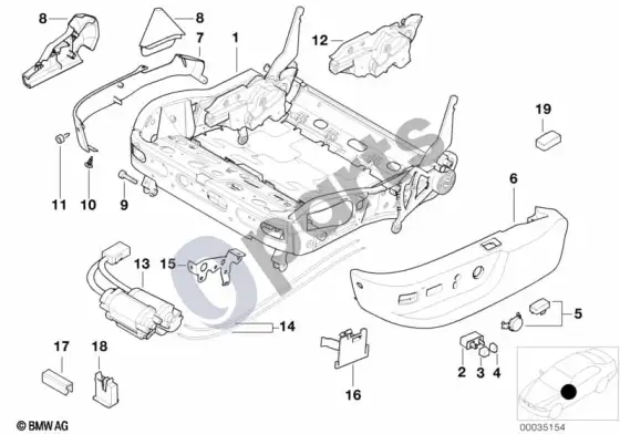BMW 5 E39 priekinės sėdynės rėmas/apdangalai – schema