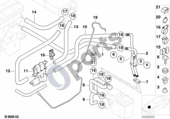 BMW 5 E39 vandens vožtuvas / vandens žarna – schema