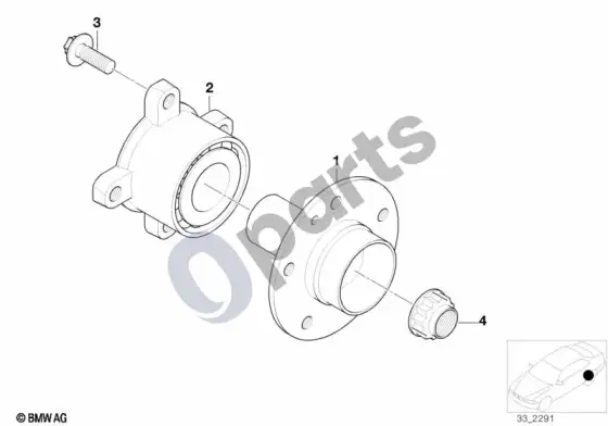 BMW 5 E39 pusašis/ratų guoliai – schema