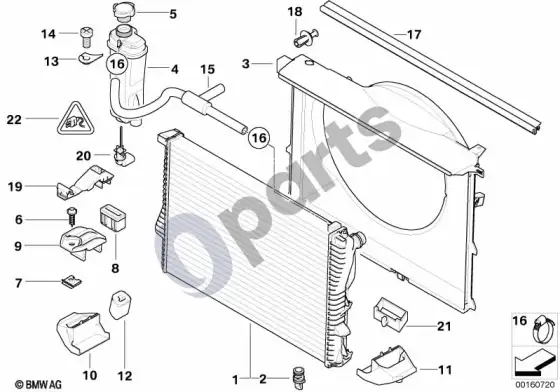 BMW 5 E39 radiatorius / išsiplėtimo bakelis / rėmas (E39 520IM52, E39 523I, E39 528I) – schema