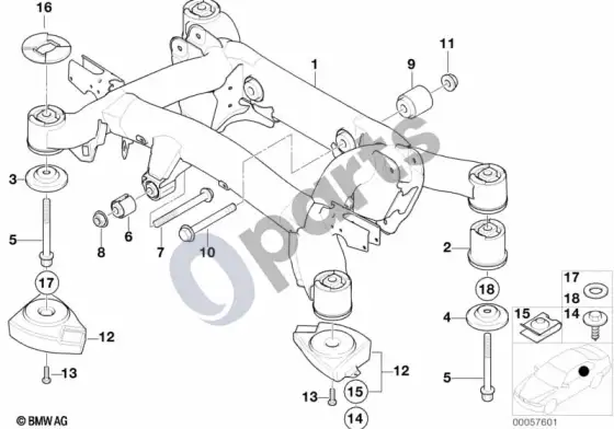 BMW 5 E39 galinės ašies rėmas – schema