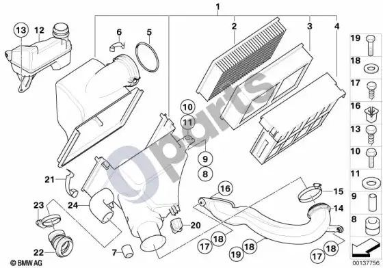 BMW 5 E39 įsiurbimo oro duslintuvas – schema