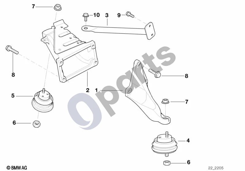 BMW 5 E39 (1996–2003) Variklio pakaba (E39 520IM52) schema – pozicija 03: Atrama