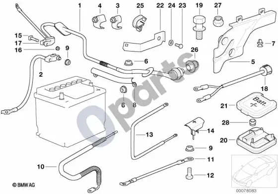 BMW 5 E39 akumuliatoriaus kabelis (E39 523I, E39 528I) – schema
