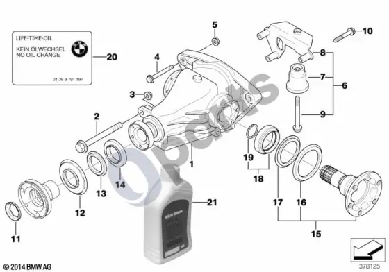 BMW 5 E39 diferencialo pavara / išėjimas (E39 525D) – schema