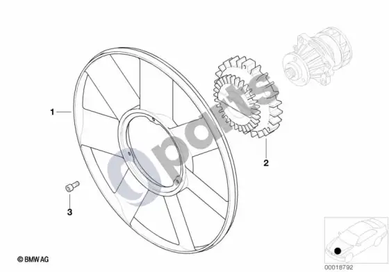BMW 5 E39 aušinimo sistema – ventiliatorius/ventiliatoriaus mova (E39 525D, E39 530D, E39 520D) – schema