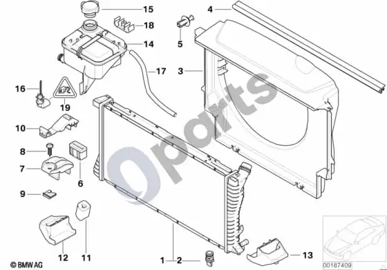 BMW 5 E39 radiatorius / išsiplėtimo bakelis / rėmas (E39 525D, E39 530D) – schema