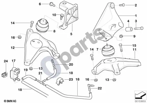 BMW 5 E39 variklio pakaba – schema