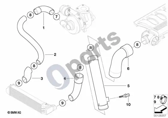 BMW 5 E39 įsiurbimo kolektorius / pripūtimo oro kanalas (E39 525D) – schema