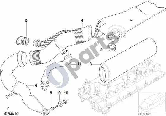 BMW 5 E39 įsiurbimo oro duslintuvas / filtro elementas – schema