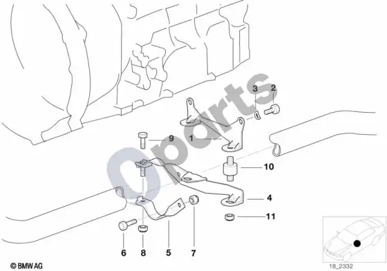 BMW 5 E39 išmetimo sistemos pakabos detalės – schema
