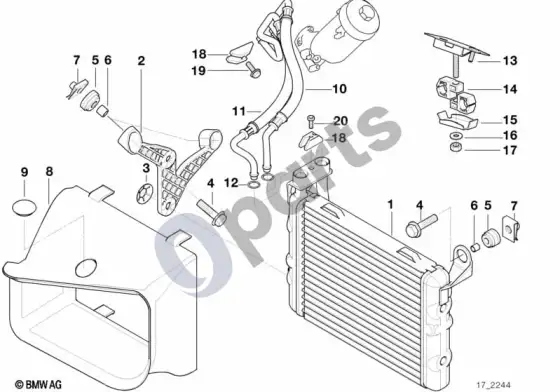 BMW 5 E39 variklio alyvos aušinimas (E39 525TD, E39 525TDS) – schema
