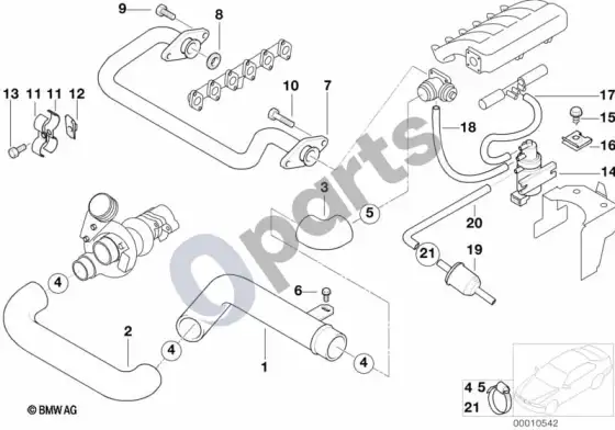 BMW 5 E39 įsiurbimo kolektorius – pripūtimo oro kanalas / EGR – schema