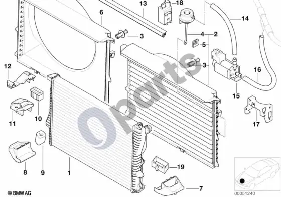 BMW 5 E39 radiatoriaus rėmas (E39 525TD) – schema