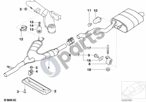 BMW 5 E39 išmetimo sistema, galinė; 1998.09 - ... (E39 528I) – schema