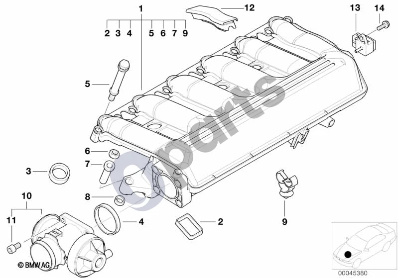 BMW 5 E39 (1996–2003) Įsiurbimo kolektoriaus sistema, EGR (E39 530D) schema – pozicija 12: Dangtis