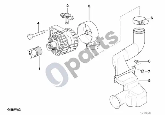 BMW 5 E39 generatoriaus atskiros dalys 120A – schema