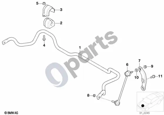 BMW 5 E39 priekinis stabilizatorius – schema