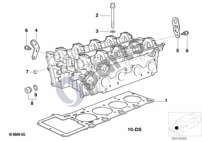 BMW 5 E39 (1996–2003) Cilindrų galvutės pritvirtinamos detalės (E39 540I, E39 540IP) schema – pozicija 01: Cilindrų galvutės tarpiklis be asbesto