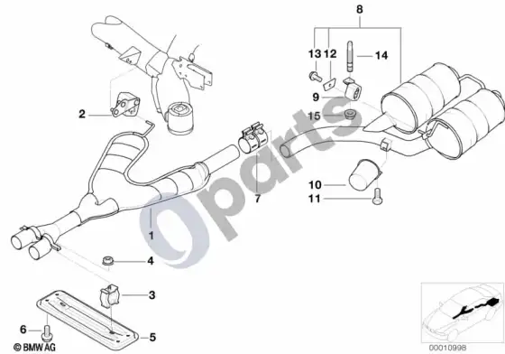 BMW 5 E39 išmetimo sistema, galinė (E39 540IP) – schema