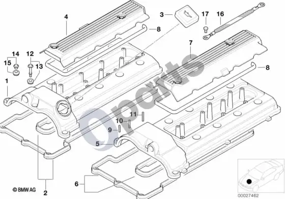 BMW 5 E39 cilindrų galvutės dangtis (E39 M5) – schema