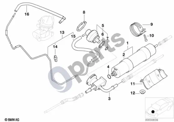 BMW 5 E39 degalų filtras, slėgio reguliatorius – schema