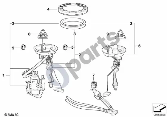 BMW 5 E39 degalų siurblys ir degalų lygio jutiklis – schema