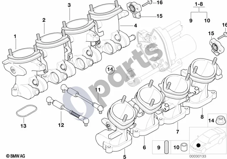BMW 5 E39 (1996–2003) Droselio korpuso mazgas (E39 M5) schema – pozicija 09: Smeigė