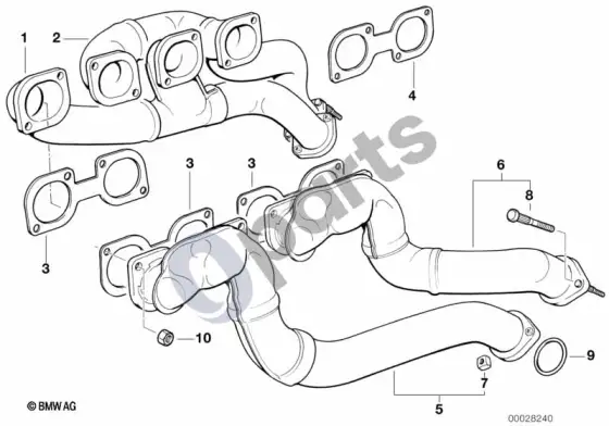 BMW 5 E39 išmetimo kolektorius – schema