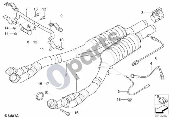 BMW 5 E39 katalizatorius/priekinis duslintuvas – schema