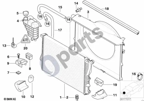 BMW 5 E39 radiatorius / išsiplėtimo bakelis / rėmas (E39 M5) – schema