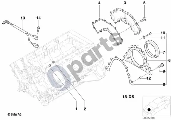 BMW 5 E39 variklio bloko tvirtinimo detalės (E39 M5) – schema