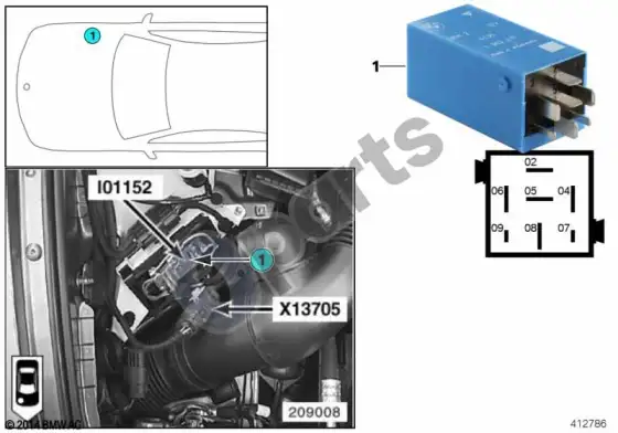 BMW 5 E39 elektrinio ventiliatoriaus relė I01152 – schema