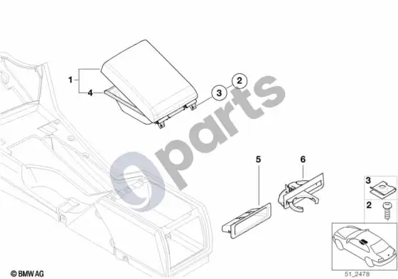 BMW 5 E39 galinės centrinės konsolės tvirtinimo detalės – schema
