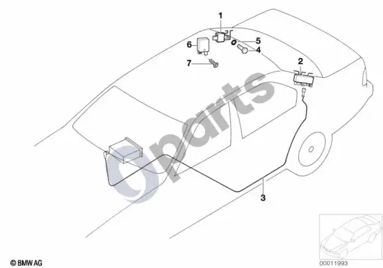 BMW 5 E39 galinio lango antenos atskiros dalys – schema