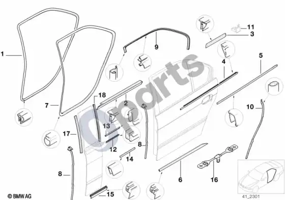 BMW 5 E39 galinis durų sandariklis – schema