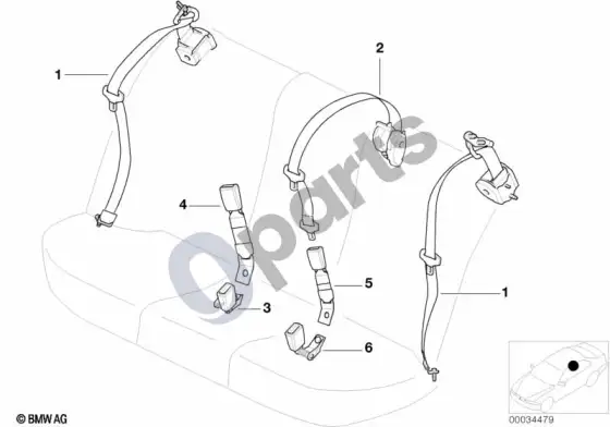 BMW 5 E39 galinis saugos diržas – schema