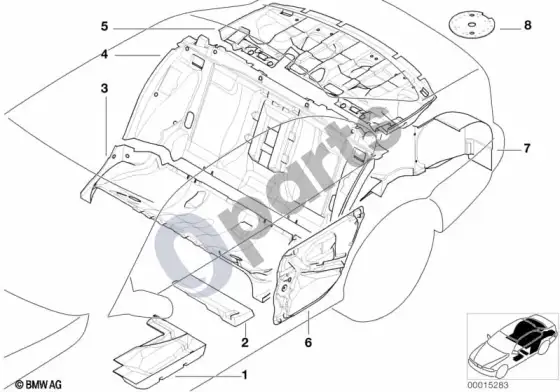 BMW 5 E39 garso izoliacija, galas – schema