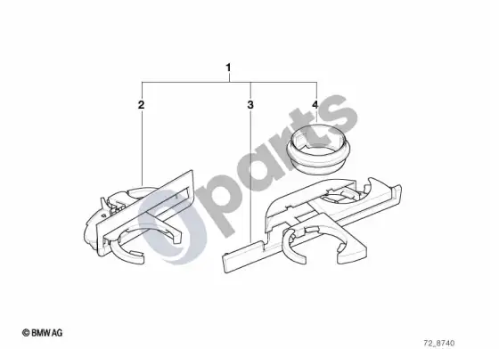 BMW 5 E39 gėrimų laikiklio papildomas montavimas, priekinis/galinis – schema