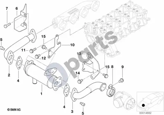 BMW 5 E39 išmetamųjų teršalų mažinimo aušinimas – schema