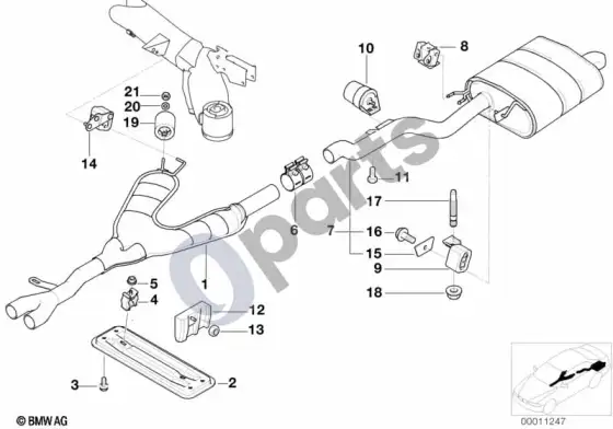BMW 5 E39 išmetimo sistema, galinė; ... - 1998.09 – schema