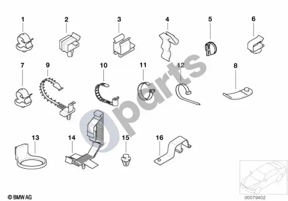 BMW 5 E39 įvairūs kabelių laikikliai – schema