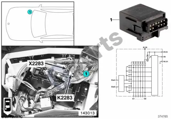 BMW 5 E39 kaitinimo elemento relė K2283 – schema