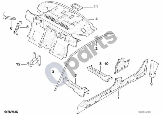 BMW 5 E39 kėbulo šoninis rėmas/pertvara – schema
